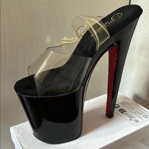 Pleaser Black and Red Platform Sandals with Stiletto Heel